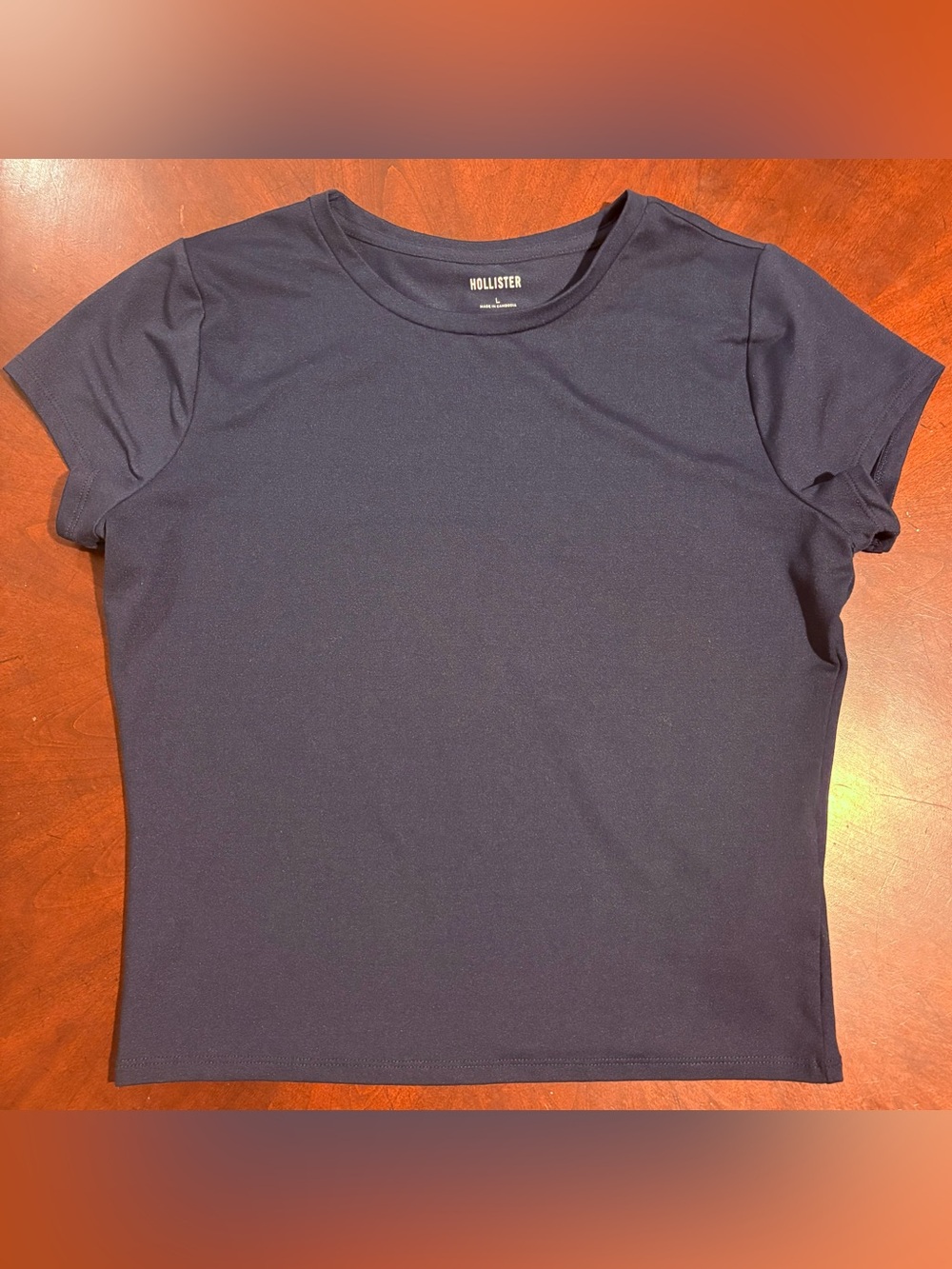 Hollister Women's Large Extra Soft Stretch Blue Crop Top Crew Neck T-Shirt EUC